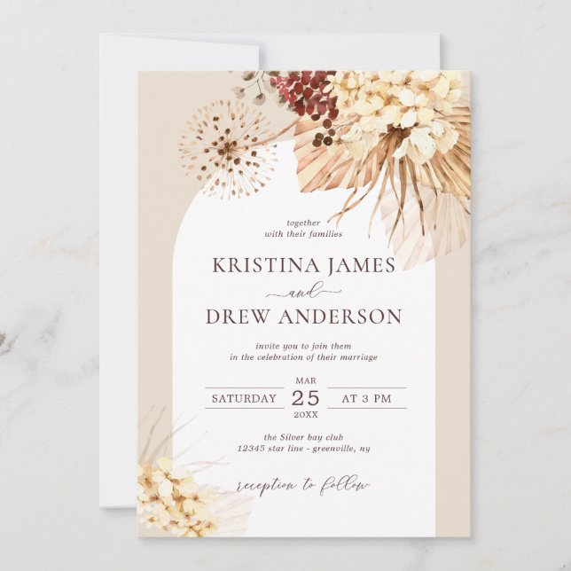 Boho Terracotta Pampas Grass Wedding Invitaion Invitation (Front)