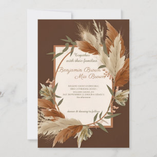 Boho Terracotta Pampas Grass Wedding Invitation