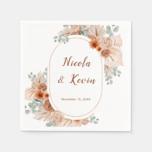Boho Terracotta Pampas Grass Wedding Napkin