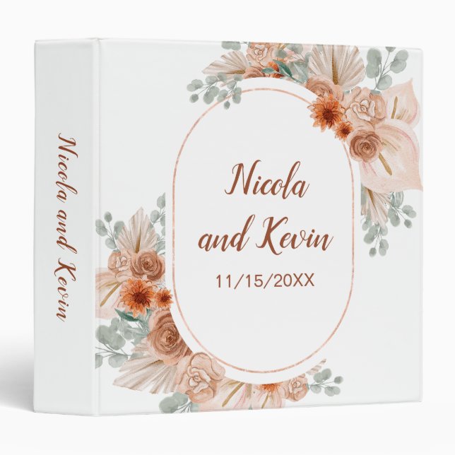 Boho Terracotta Pampas Grass Wedding Photo Album Binder (Front/Spine)