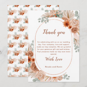Boho Terracotta Pampas Grass Wedding Thank You Card