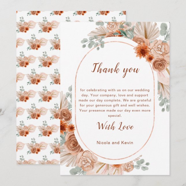 Boho Terracotta Pampas Grass Wedding Thank You Card (Front/Back)