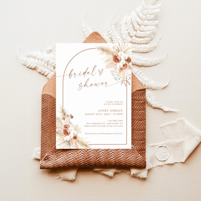 Boho Terracotta Pampas Invitation Fête des mariées (Créateur téléchargé)