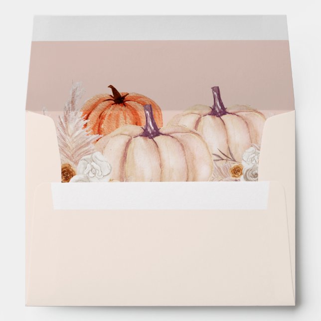 Boho Terracotta Pampas Pumpkins Fall Wedding Envelope (Back (Bottom))