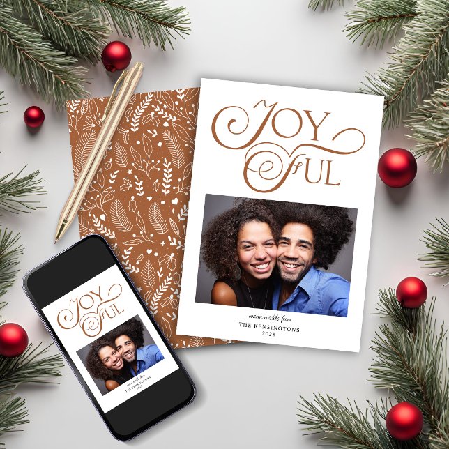 Boho Terracotta Pattern Joyful Christmas Photo Holiday Card (Boho Terracotta Pattern Joyful Christmas Photo Holiday Card)