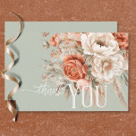 Boho Terracotta Peach & Cream Floral Green Wedding Thank You Card<br><div class="desc">Set the tone for your special day with our enchanting boho rustic wedding thank you card. Featuring a soft sage green background, this design is adorned with a stunning spray of watercolor flowers and dried grasses. Delicate hues of peach blush, cream, and light sage green foliage, intertwined with light beige...</div>