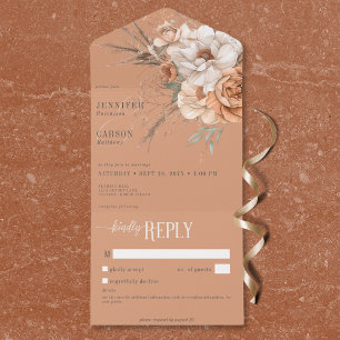 Boho Terracotta Peach Cream Floral No Dinner All In One Invitation