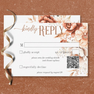  Boho Terracotta Peach & Cream Floral QR Code RSVP Card