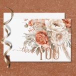 Boho Terracotta Peach & Cream Floral White Wedding Thank You Card<br><div class="desc">Set the tone for your special day with our enchanting boho rustic wedding thank you card. Featuring a pristine white background, this design is adorned with a stunning spray of watercolor flowers and dried grasses. Delicate hues of peach blush, cream, and light sage green foliage, intertwined with light beige dried...</div>