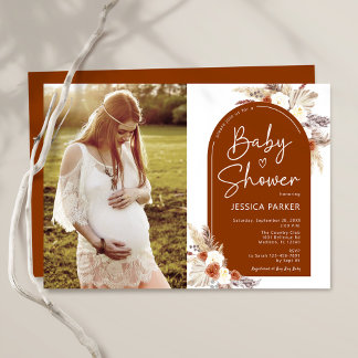Boho Terracotta Photo Baby Shower Invitation