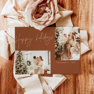 Boho Terracotta Photo Christmas Card Modern Boho