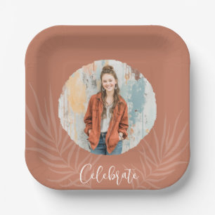 Boho Terracotta Photo Graduation Paper Plate