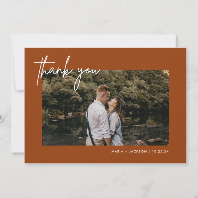 Boho Terracotta Photo Mariage Merci Cartes (Devant)