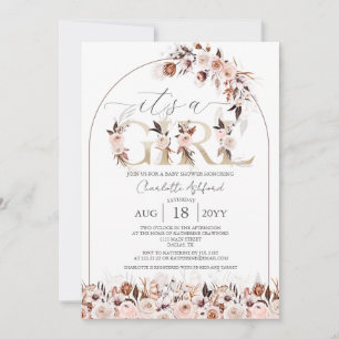Boho Terracotta Pink Floral Girl Baby Shower Invitation