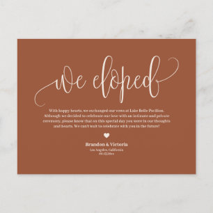 Boho Terracotta Pretty Script Wedding Elopement Announcement Postcard