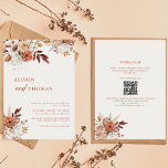Boho Terracotta QR Code 2 in 1 Wedding Invitation<br><div class="desc">Elegant terracotta & cream floral wedding QR code all in one invitation.</div>