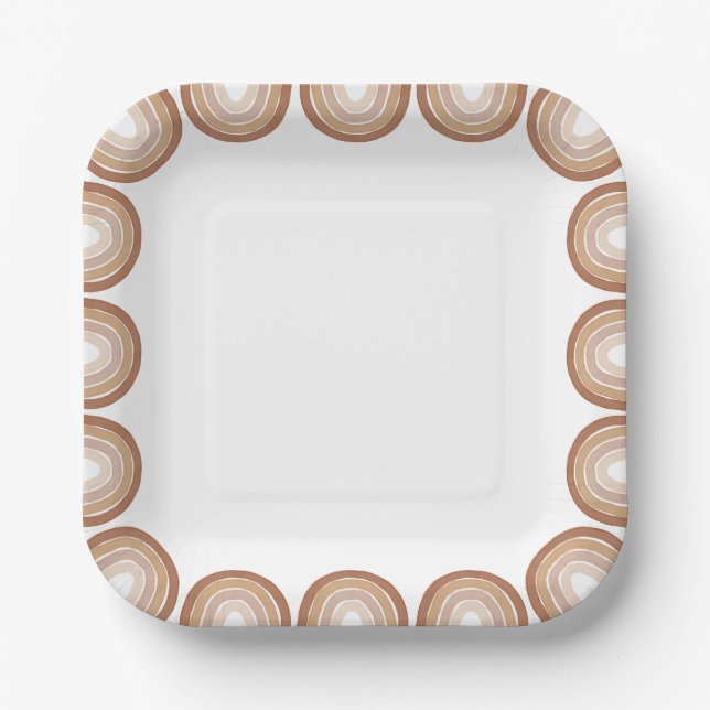 Boho Terracotta Rainbow Baby Shower Paper Plate (Front)
