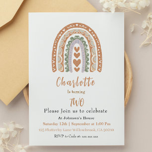 Boho Terracotta Rainbow kids Birthday Invitation
