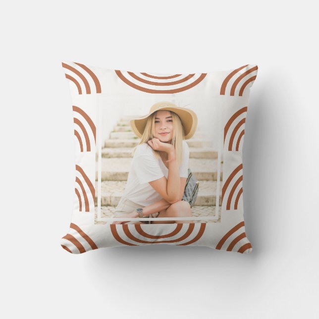 Boho Terracotta Rainbow Photo Throw Pillow (Front)