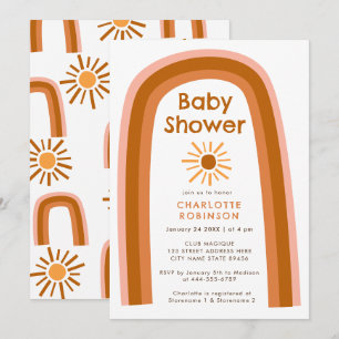 Boho Terracotta Rainbow Sun Baby Shower  Invitation