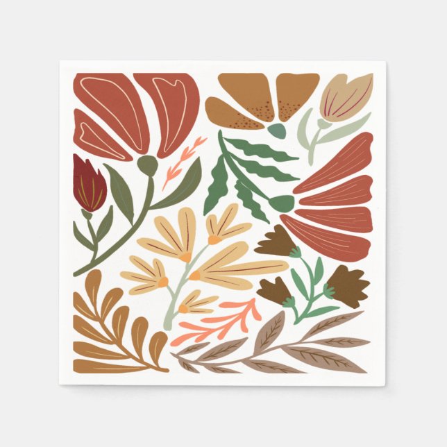 Boho Terracotta Retro Abstract Floral Wedding Napkin (Front)