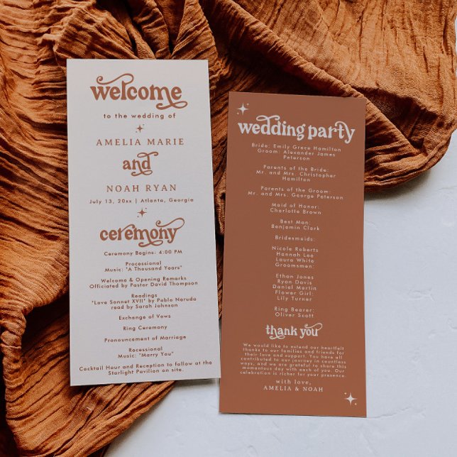 Boho Terracotta Retro Wedding Program (Creator Uploaded)