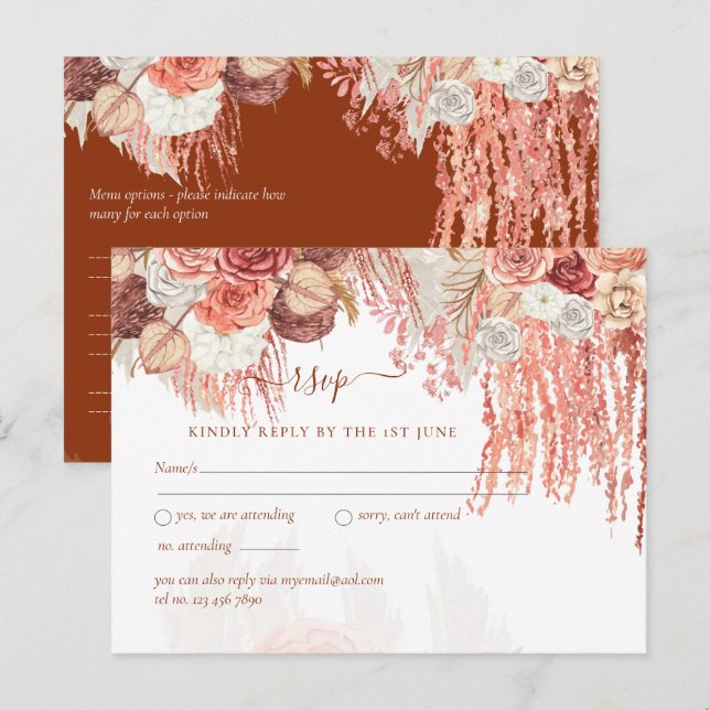 Boho Terracotta Rose Pampas Grass Floral Wedding Postcard (Front/Back)