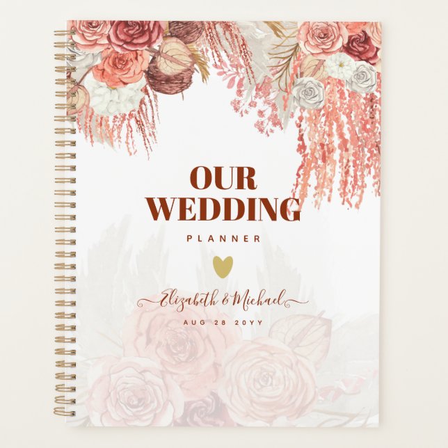 Boho Terracotta Rose Pampas Grass Mariage Floral (Devant)