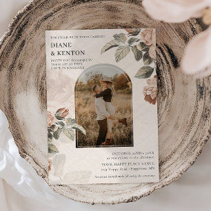 Boho Terracotta Rose Sage Green Photo Wedding Invitation