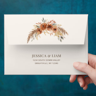 Boho Terracotta Rust Fall Floral Wedding Envelope
