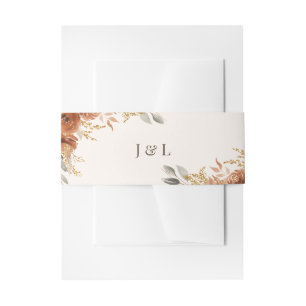 Boho Terracotta Rust Fall Floral Wedding Invitation Belly Band