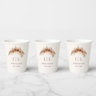 Boho Terracotta Rust Fall Floral Wedding Paper Cups