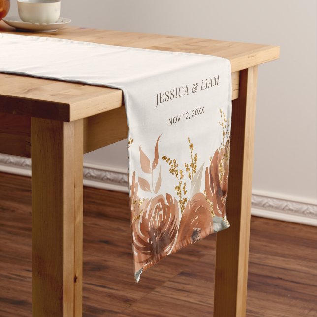 Boho Terracotta Rust Fall Floral Wedding  Short Table Runner (In Situ)