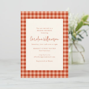 Boho Terracotta Rust Gingham Plaid Bridal Shower Invitation