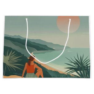 Boho Terracotta Sage Coastal Bay Sunset Landscape Large Gift Bag