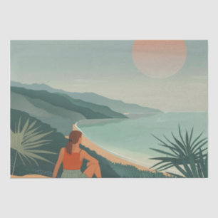 Boho Terracotta Sage Coastal Bay Sunset Landscape Tissue Paper
