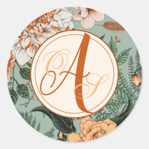 Boho Terracotta Sage Monogram Fall Wedding Classic Round Sticker