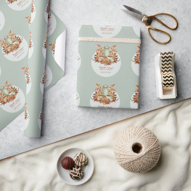 Boho Terracotta Sage Tea Party Baby Bridal Shower Wrapping Paper (Crafts)