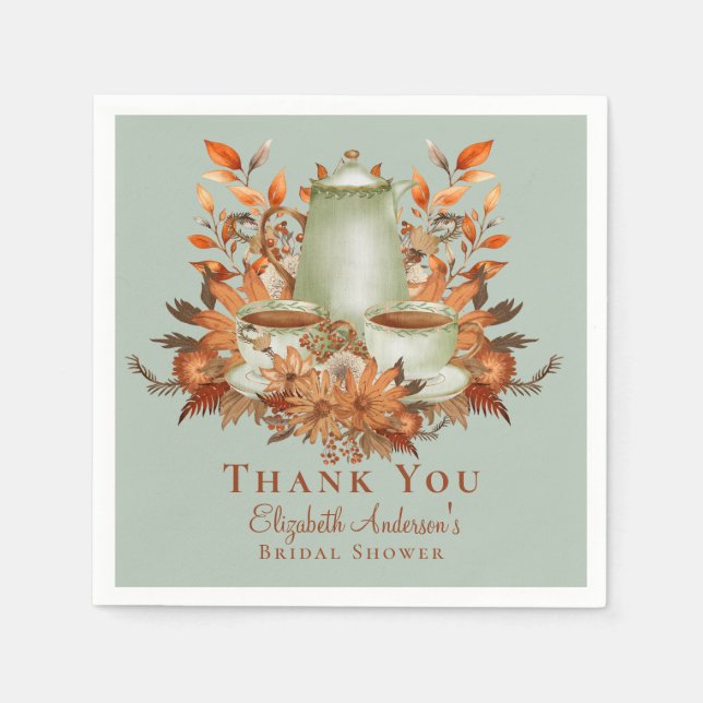 Boho Terracotta Sage Tea Party Dining Tableware Napkin (Front)