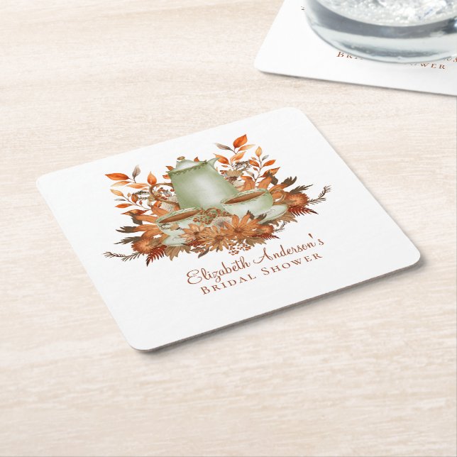 Boho Terracotta Sage Tea Party Dining Tableware Square Paper Coaster (Angled)