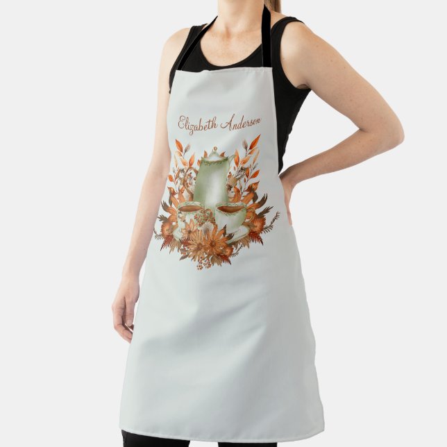 Boho Terracotta Sage Tea Party FloralTea Shop Cafe Apron (Insitu)