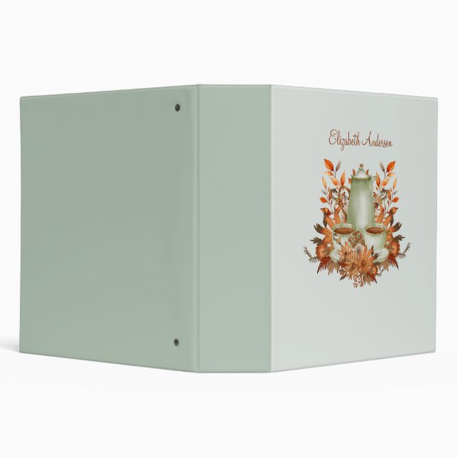 Boho Terracotta Sage Tea Party FloralTea Shop Cafe Binder (Background)