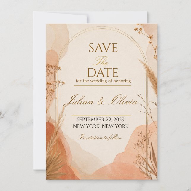 Boho Terracotta Save the Date Card (Front)