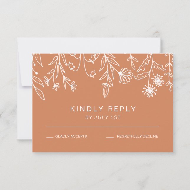 Boho Terracotta Simple Wildflower Wedding RSVP Card (Front)
