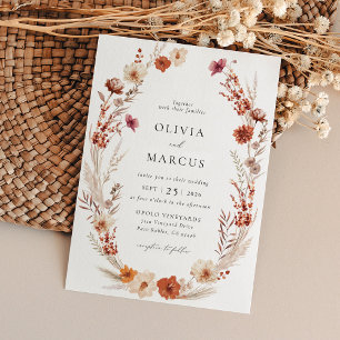 Boho Terracotta Taupe Wildflower Elegant Wedding Invitation