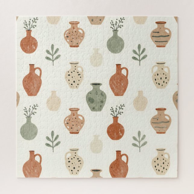 Boho Terracotta Vases Botanical Pattern Jigsaw Puzzle (Vertical)