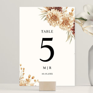 Boho Terracotta Vintage Floral Wedding Table Number
