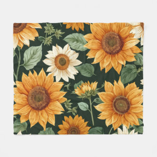 Boho Terracotta Vintage Sunflower Pattern Fleece Blanket