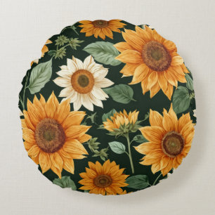Boho Terracotta Vintage Sunflower Pattern Round Pillow