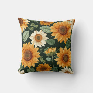 Boho Terracotta Vintage Sunflower Pattern Throw Pillow